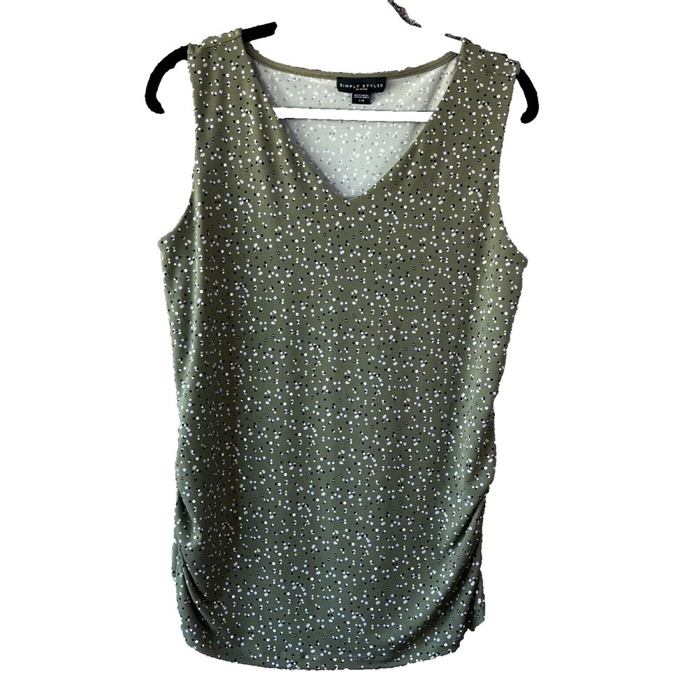 Simply Styled Lined Green w/ dots Sleeveless Top w/ Gathered Sides Size Large